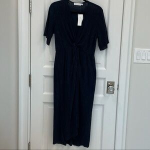 All in Favor Navy Twist-Front Midi Dress